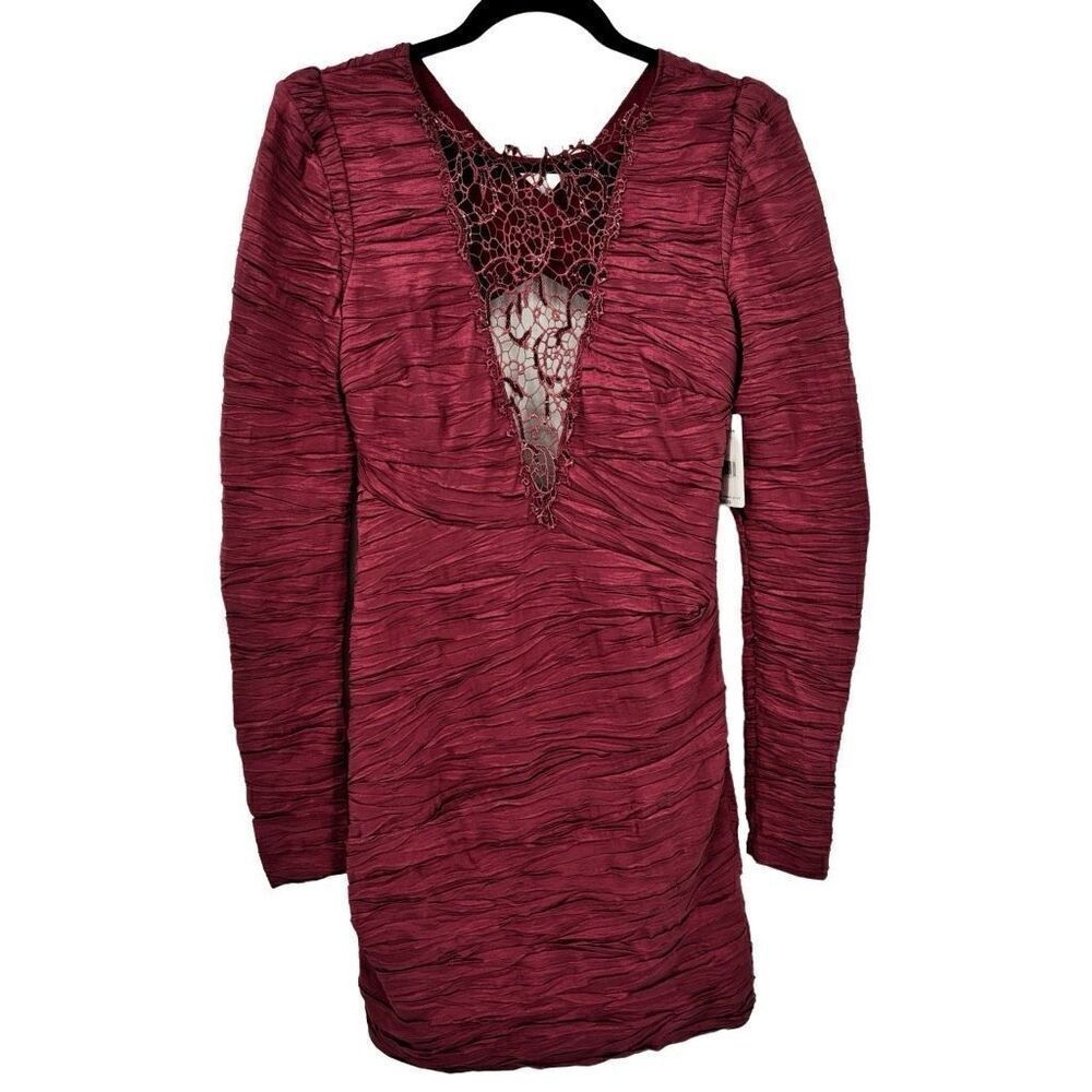 Free People Look of Love Sangria Ruched Bodycon Dress Burgundy Size 4 NWT - Picture 1 of 14